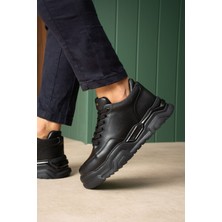 Zerenyus ZRC2615 - Premium Kalite Zyrox 5.5 cm Kalın Taban Erkek Sneakers Siyah