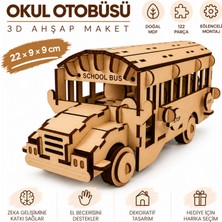 Algwood Ahşap Okul Otobüsü Maketi 3D Puzzle 122 Parça Mdf Eğitici Maket