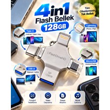 Aydogan's Ayd 128GB 4’lü Girişli Flash Bellek Lightning Type-C Usb-A Microusb Telefon Tablet Bilgisayar Uy