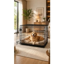 TncPatiShop Katlanabilir Metal Iki Kapılı Tepsili Büyük Irk Lüks Köpek Kafesi Siyah 78x48x56 cm