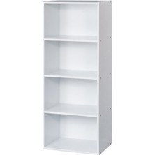 Mozide White Line Modern Tasarımlı 4'lü Kitaplık Beyaz Melamin Kaplamalı Yonga Levha 120 cm Yükseklik
