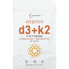 Micro Ingredients Vitamin 5000 Iu D3 & 100 Mcg K2 300 Yumuşak Kapsül Orijinal Usa Menşeii Dmmedicineden