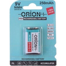 Orion 9V Ni-Mh Şarj Edilebilir Pil 250mAh Kare Pil Yüksek Performanslı Güç Kaynağı