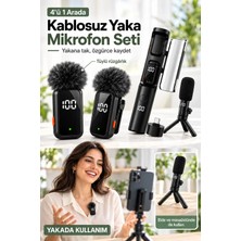 Mo Dou Kablosuz Yaka Mikrofonu 4'ü 1 Arada Profesyonel Masa Mikrofonu Çift Mikrofon Type-C Aı Gürültü Engelleme Canlı Yayın Vlog Röportaj