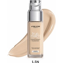 Amour Amour True Match Nemlendirici Likit Fondöten (30 Ml) – Hyaluronik Asitli, 24 Saat Kalıcı & Terlemeye Dayanıklı Doğal Bitiş