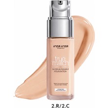 Amour Amour True Match Nemlendirici Likit Fondöten (30 Ml) – Hyaluronik Asitli, 24 Saat Kalıcı & Terlemeye Dayanıklı Doğal Bitiş