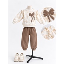 Joy Kids Kız Çocuk 3 Iplik Şardonlu Taş Detaylı Takım (2-5yaş) (Krem)
