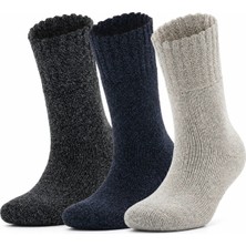 Sonnors 3 Çift Unisex Muline Iplikli Kışlık Kalın Termal Çorap, Siyah-Lacivert-Gri