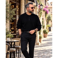 Higo Man Erkek Jula Old Money Henley Yaka 3 Düğmeli Triko Kazak