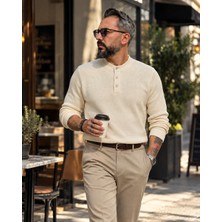 Higo Man Erkek Jula Old Money Henley Yaka 3 Düğmeli Triko Kazak