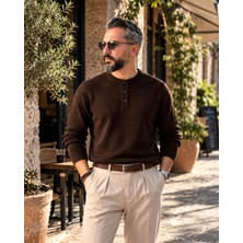 Higo Man Erkek Jula Old Money Henley Yaka 3 Düğmeli Triko Kazak