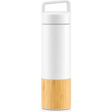 The Silk Bean Coffee Beyaz & Bambu Detaylı Termos 600 ml