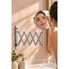 Binbirreyon Krom Akordiyon Makyaj Aynası Çit Taraflı Banyo Duvar Aynası 5x Büyüteçli Çap: 20 cm MB025