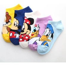 UZN Socks Kadın Desenli Soket Çorap 5’li Renkli Karakter Baskılı Pamuklu Çorap Seti