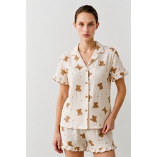 Kadın Relaxed Lastikli Kar Beyaz Pijama Takımı