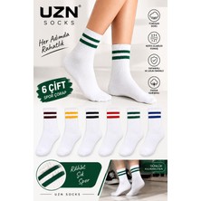Uzn Socks 6 Çift Renkli Şeritli Spor Çorap Beyaz Günlük Erkek Çorap