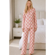 Kadın Casual Esnek Bol Pembe Pijama Takımı 4670