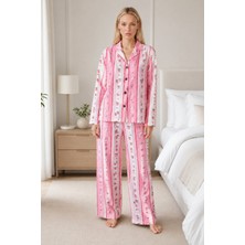 Kadın Desenli Relaxed Pembe Pijama Takımı 4658
