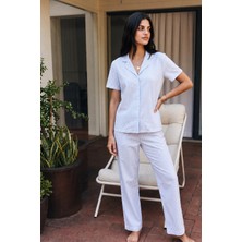 Viskon Karışım Homewear Mavi Pijama Takımı