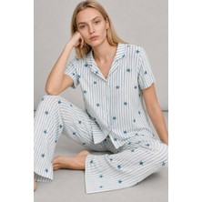 Kadın Kısa Kollu Rahat Mavi Pijama Takımı 4728