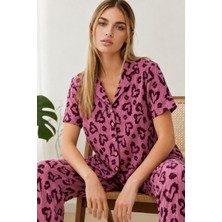 Kadın Kısa Kollu Rahat Mor Pijama Takımı 4734