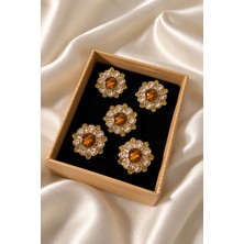 Jasmina Store Gold Kristal Taşlı Çiçek Desenli Metal Dikme Düğme [5ADET]