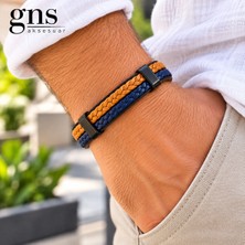 Gns Aksesuar Taba-Lacivert Renk %100 Deri Kombin Erkek Bileklik Set 22 cm (Türk El Üretimi)