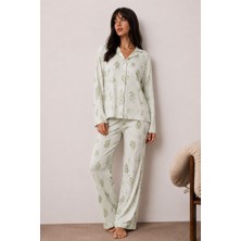Kadın Düğmeli Kışlık Ev Çağla Yeşili Pijama Takımı