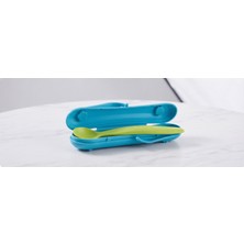 Tupperware Kutulu Bebek Mama Kaşığı - Yeşil / Mavi (Hijyenik Taşıma Kablı)