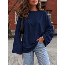 Öz Pamuk Kadın Soft  Bisiklet Yaka Oversize Içi Polarlı Uzun Geniş Kollu Sweatshirt
