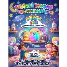 Sevimli Tavşan LED Işıklı Gece Lambası 16 Renkli Fonksiyonlu