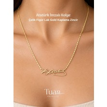Tuan Collection Atatürk Imza Kolye - Çelik Figür, Lak Altın Kaplama Zincir, Kadın Erkek Unisex