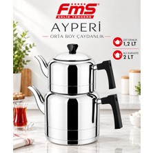 Fms Ayperi Orta Boy Çaydanlık | 18/10 Paslanmaz Çelik | Indüksiyon Taban | 1,20 L + 2l |