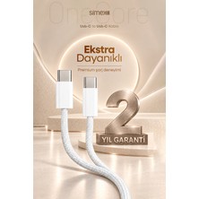 Simex iPhone Samsung Xiaomi Uyumlu 60W TYPE-C to TYPE-C Örgülü Hızlı Şarj Kablosu 3A Carplay Destekli 1M Beyaz