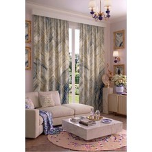 Modern Vintage Desenli Fon Perdesi 100 x 250 cm 1 Kanat Dekoratif Dijital Baskılı Premium Salon Oturma Odası Yatak Odası Pencere Perdesi