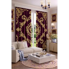 Modern Vintage Desenli Fon Perdesi 100 x 250 cm 1 Kanat Dekoratif Dijital Baskılı Premium Salon Oturma Odası Yatak Odası Pencere Perdesi