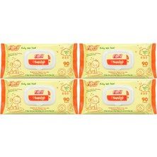 Fibril Islak Havlu Mendil 90 Yaprak Bebek Plastik Kapaklı (4 Lü Set) 360 Yaprak
