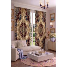 Modern Vintage Desenli Fon Perdesi 140X260 cm 2 Kanat Dekoratif Dijital Baskılı Premium Salon Oturma Odası Yatak Odası Pencere Perdesi