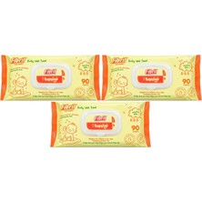 Fibril Islak Havlu Mendil 90 Yaprak Bebek Plastik Kapaklı (3 Lü Set) 270 Yaprak
