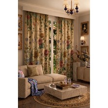 Modern Vintage Desenli Fon Perdesi 140X260 cm 2 Kanat Dekoratif Dijital Baskılı Premium Salon Oturma Odası Yatak Odası Pencere Perdesi