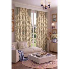 Modern Vintage Desenli Fon Perdesi 140X260 cm 2 Kanat Dekoratif Dijital Baskılı Premium Salon Oturma Odası Yatak Odası Pencere Perdesi