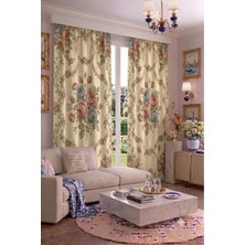 Modern Vintage Desenli Fon Perdesi 140X260 cm 2 Kanat Dekoratif Dijital Baskılı Premium Salon Oturma Odası Yatak Odası Pencere Perdesi