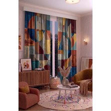 Modern Geometrik Desenli Fon Perdesi 140X260 cm 2 Kanat Dekoratif Dijital Baskılı Premium Salon Oturma Odası Yatak Odası Pencere Perdesi