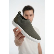 Zerenyus ZRK-X106 Premium Rahat Slip-On Bağcıksız Nefes Alan Triko Erkek Ayakkabı Haki