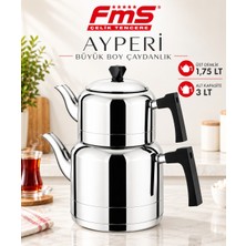 Fms Ayperi Aile Boy Çaydanlık | 18/10 Paslanmaz Çelik | Indüksiyon Taban | 1,75 L + 3 L |