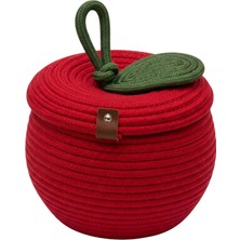 Comfort Craft Elma Model Jüt Kapaklı Dekoratif Sepet (16X20 Cm) | %100 Vegan Elma Figürlü Düzenleyici (Kırmızı)