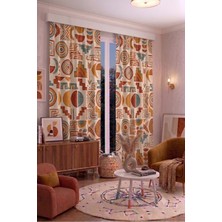 Modern Geometrik Desenli Fon Perdesi 140X260 cm 2 Kanat Dekoratif Dijital Baskılı Premium Salon Oturma Odası Yatak Odası Pencere Perdesi