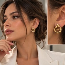 Balevien Halka Örgülü Yeni Sezon Metal Küpe - Gold