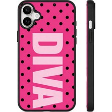 iPhone 16 Dıva Pembe Siyah Puantiyeli Telefon Kılıfı – Şık Tasarım