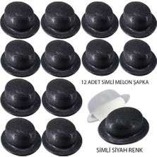 Efnaz Style Siyah Renk Simli Melon Yuvarlak Parti Şapkası 12 Adet